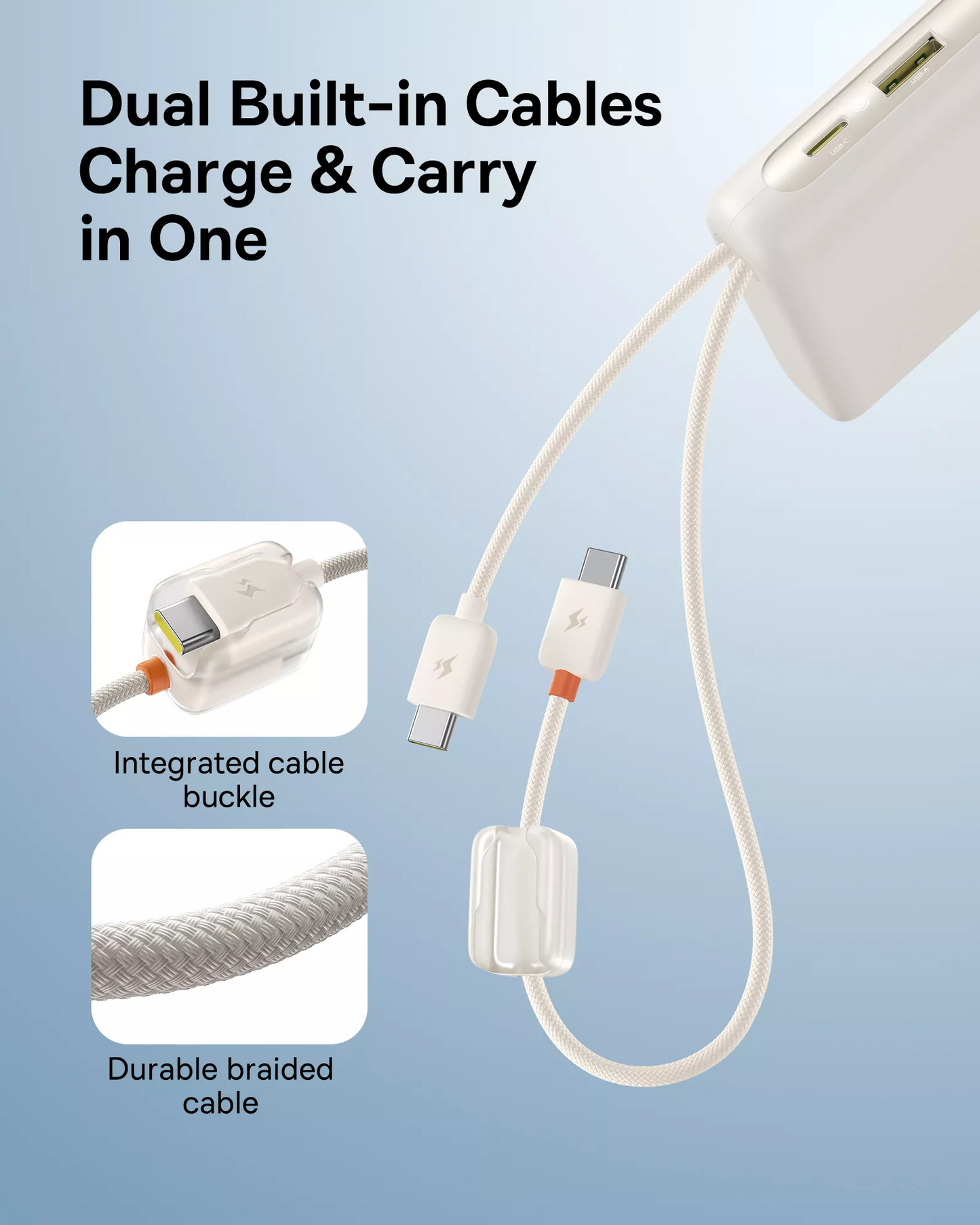 Baseus EnerFill FC41 Ekstern Batteri, 20000mAh, 100W, QC + PD, 1 x USB-A - 3 x USB-C, Hvid E0028N04
