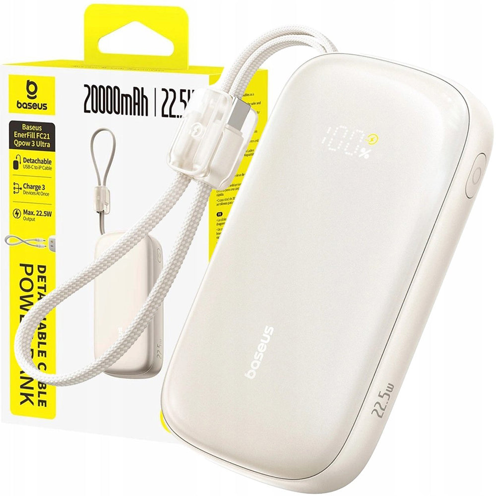 Ekstern batteri Baseus EnerFill FC21 Qpow 3 Ultra, 10000mAh, 45W, QC + PD, 1 x USB-A - 1 x USB-C, Beige E0027Q01