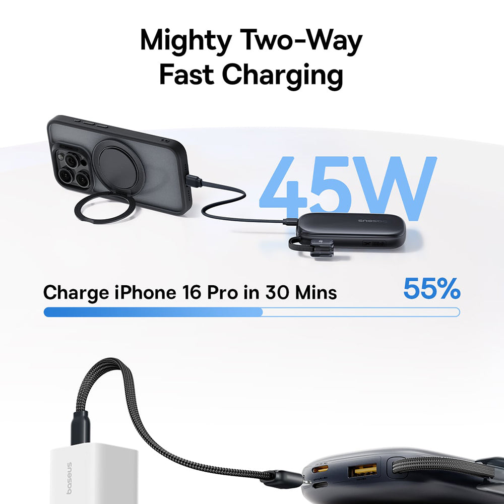 Ekstern batteri Baseus EnerFill FC21 Qpow 3 Ultra, 10000mAh, 45W, QC + PD, 1 x USB-A - 1 x USB-C, Sort E0027Q00