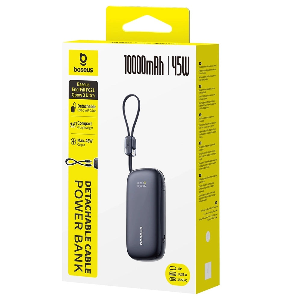 Ekstern batteri Baseus EnerFill FC21 Qpow 3 Ultra, 10000mAh, 45W, QC + PD, 1 x USB-A - 1 x USB-C, Sort E0027Q00