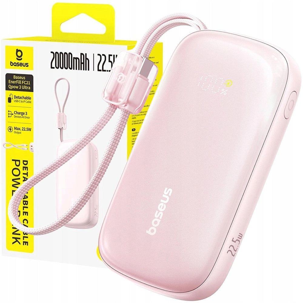 Ekstern batteri Baseus EnerFill FC21 Qpow 3 Ultra, 20000mAh, 22.5W, QC + PD, 1 x USB-A - 1 x USB-C, Pink E0027M02