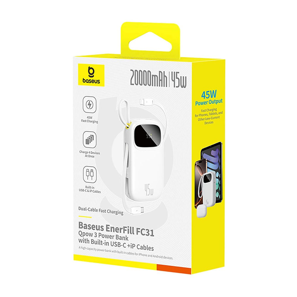 Ekstern batteri Baseus EnerFill FC31 Qpow 3, 20000mAh, 45W, QC + PD, 1 x Lightning - 1 x USB-A - 2 x USB-C, Sort E0028D00