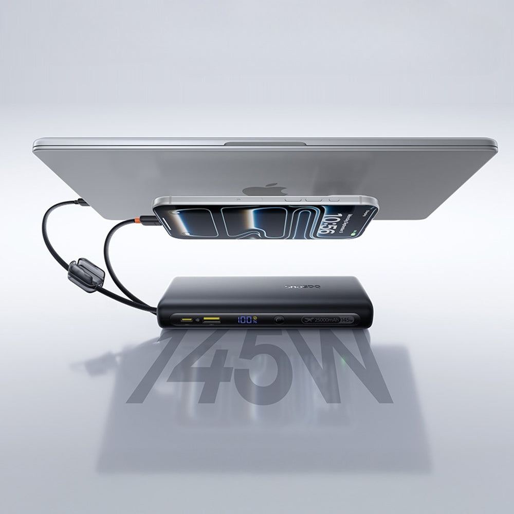 Baseus EnerFill FC41 Ekstern Batteri, 25000mAh, 145W, QC + PD, 1 x USB-A - 3 x USB-C, Sort E0028H03