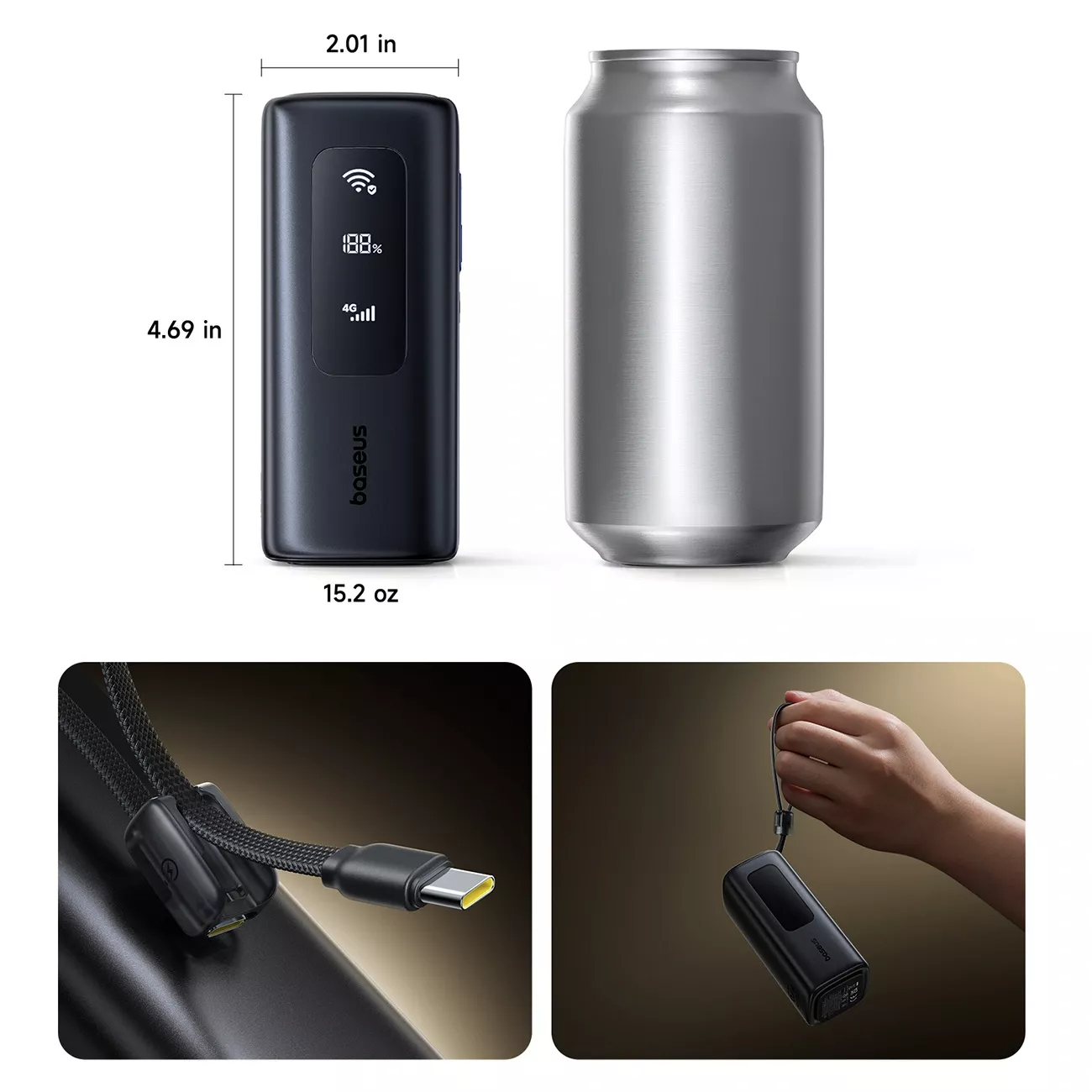 Baseus EnerGeek GX11 Ekstern Batteri, 20000mAh, 67W, QC + PD, 1 x USB-A - 2 x USB-C, Sort E0025701