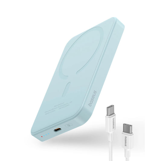Baseus Magnetic Mini Wireless External Battery, 5000mAh, 20W, PD + FQI, 1 x QI - 1 x USB-C, Blå P10022107313-00