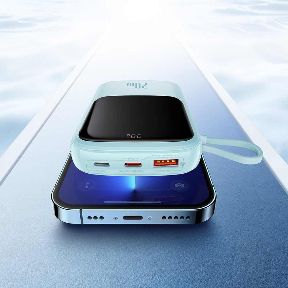 Ekstern batteri Baseus Qpow Pro, 20000mAh, 20W, QC + PD, 1 x Lightning - 1 x USB-A - 1 x USB-C, Blå PPQD030003