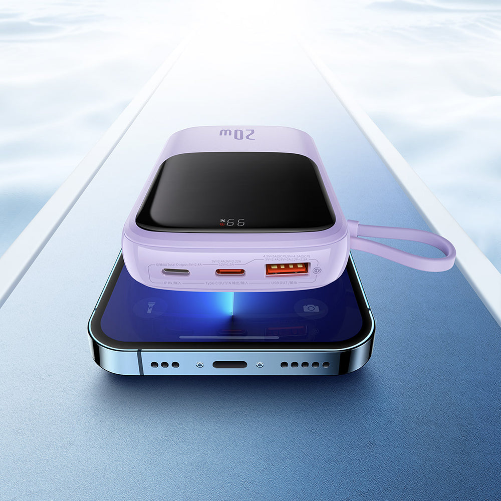 Ekstern batteri Baseus Qpow Pro, 20000mAh, 20W, QC + PD, 1 x Lightning - 1 x USB-A - 1 x USB-C, Lilla PPQD030005