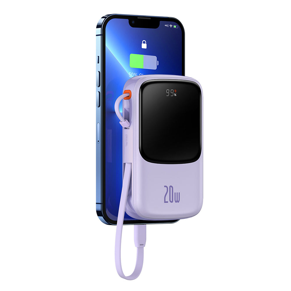 Ekstern batteri Baseus Qpow Pro, 20000mAh, 20W, QC + PD, 1 x Lightning - 1 x USB-A - 1 x USB-C, Lilla PPQD030005