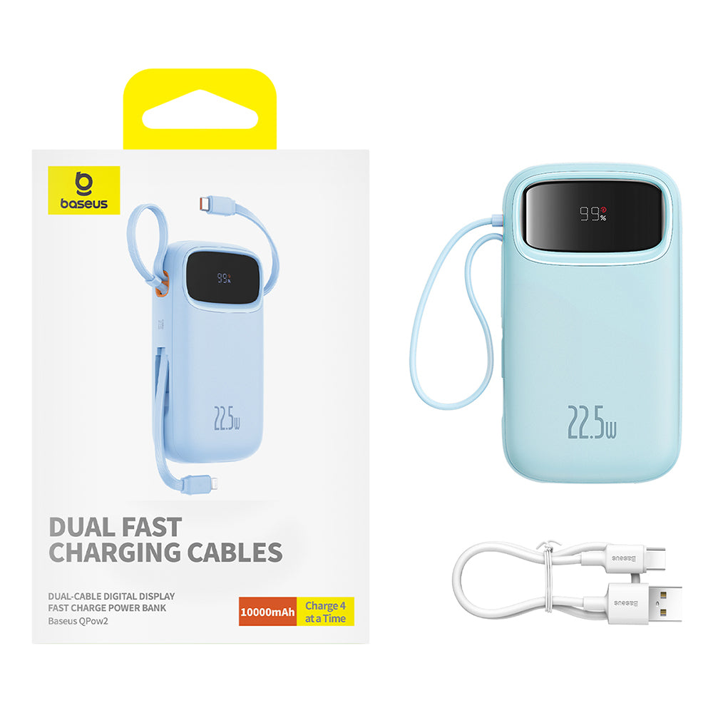 Ekstern batteri Baseus Qpow Pro+, 10000mAh, 22.5W, QC + PD, 1 x Lightning - 1 x USB-A - 2 x USB-C, Blå P10055003313-00