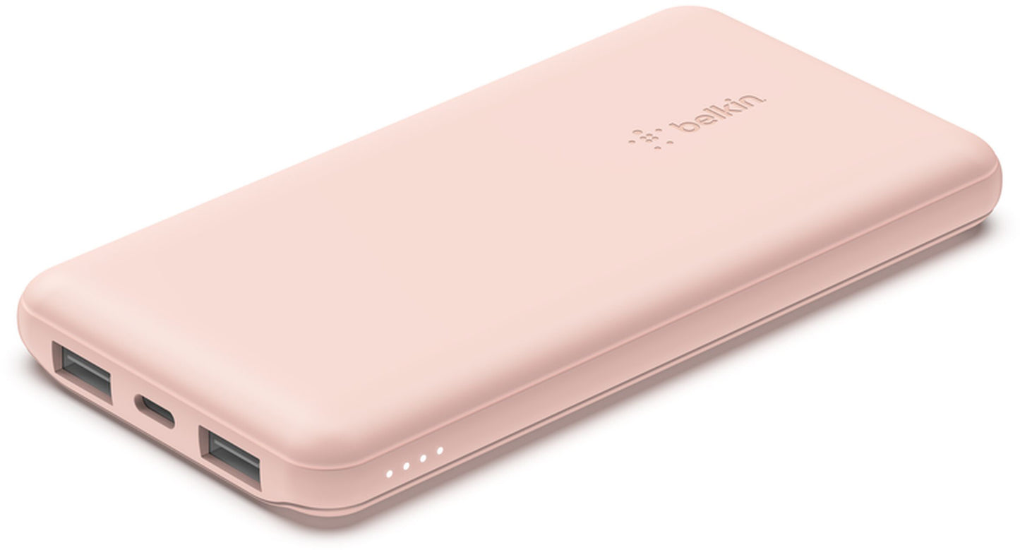 Belkin BoostCharge Ekstern Batteri, 10000mAh, 15W, 1 x USB-C - 2 x USB-A, Pink BPB011btRG