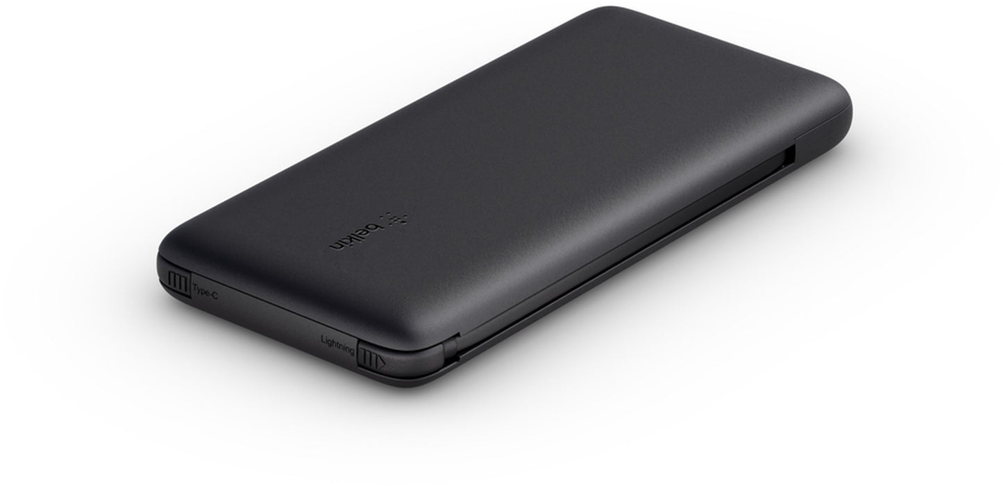 Belkin BoostCharge Plus Ekstern Batteri, 10000mAh, 23W, QC + PD, 1 x Lightning - 2 x USB-C, Sort BPB006btBLK