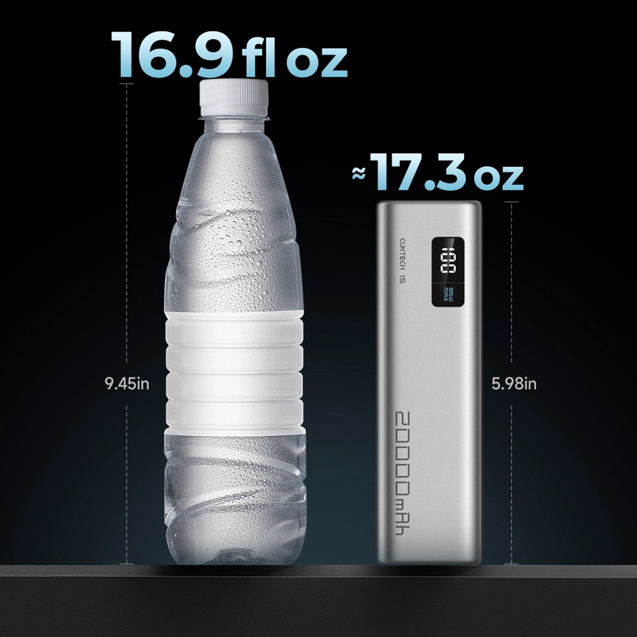 Ekstern Batteri Cuktech, 20000mAh, 100W, QC + PD, 1 x USB-A - 2 x USB-C, Grå CUKP200XGLGR