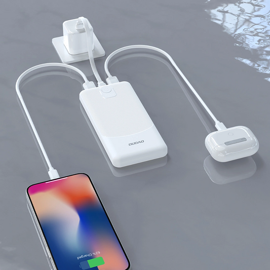 Ekstern Batteri Dudao K10Pro, 20000mAh, 12W, 2 x USB-A, Hvid