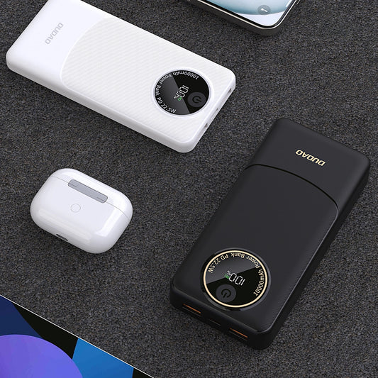 Ekstern Batteri Dudao K12, 10000mAh, 22.5W, QC + PD, 1 x USB-C - 2 x USB-A, Hvid