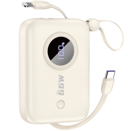 Dudao K14 Eksternt batteri, 10000mAh, 66W, QC + PD, 1 x USB-A - 1 x USB-C, Beige