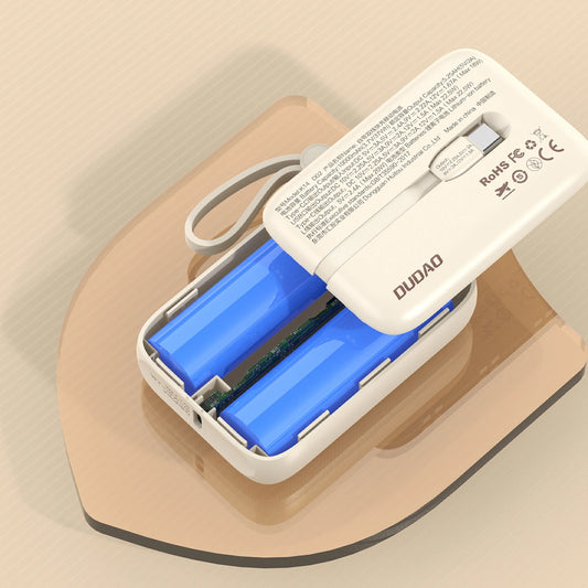 Dudao K14 Eksternt batteri, 10000mAh, 66W, QC + PD, 1 x USB-A - 1 x USB-C, Beige