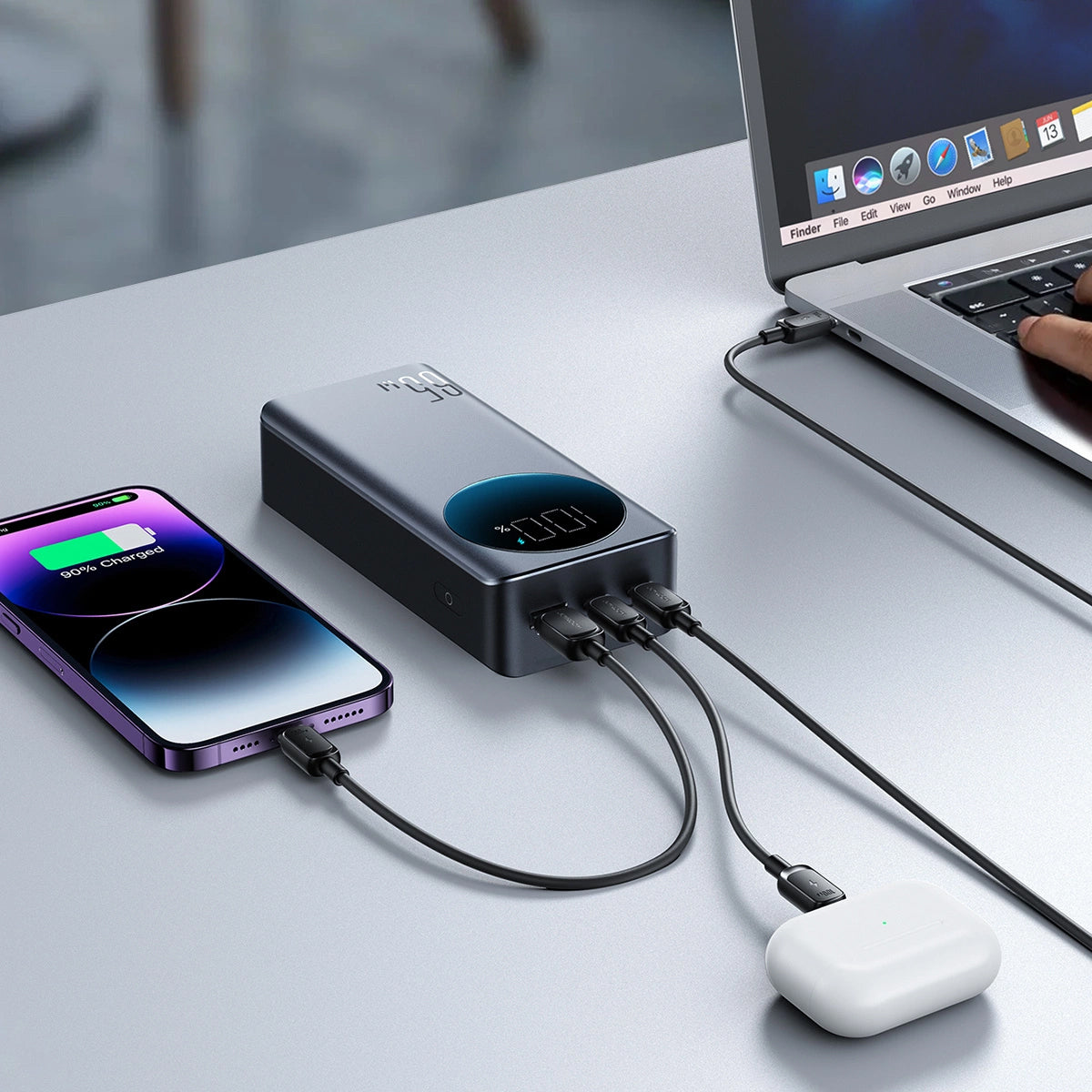 Joyroom JR-PBF05 External Battery, 30000mAh, 65W, QC + PD, 1 x USB-A - 2 x USB-C, Black