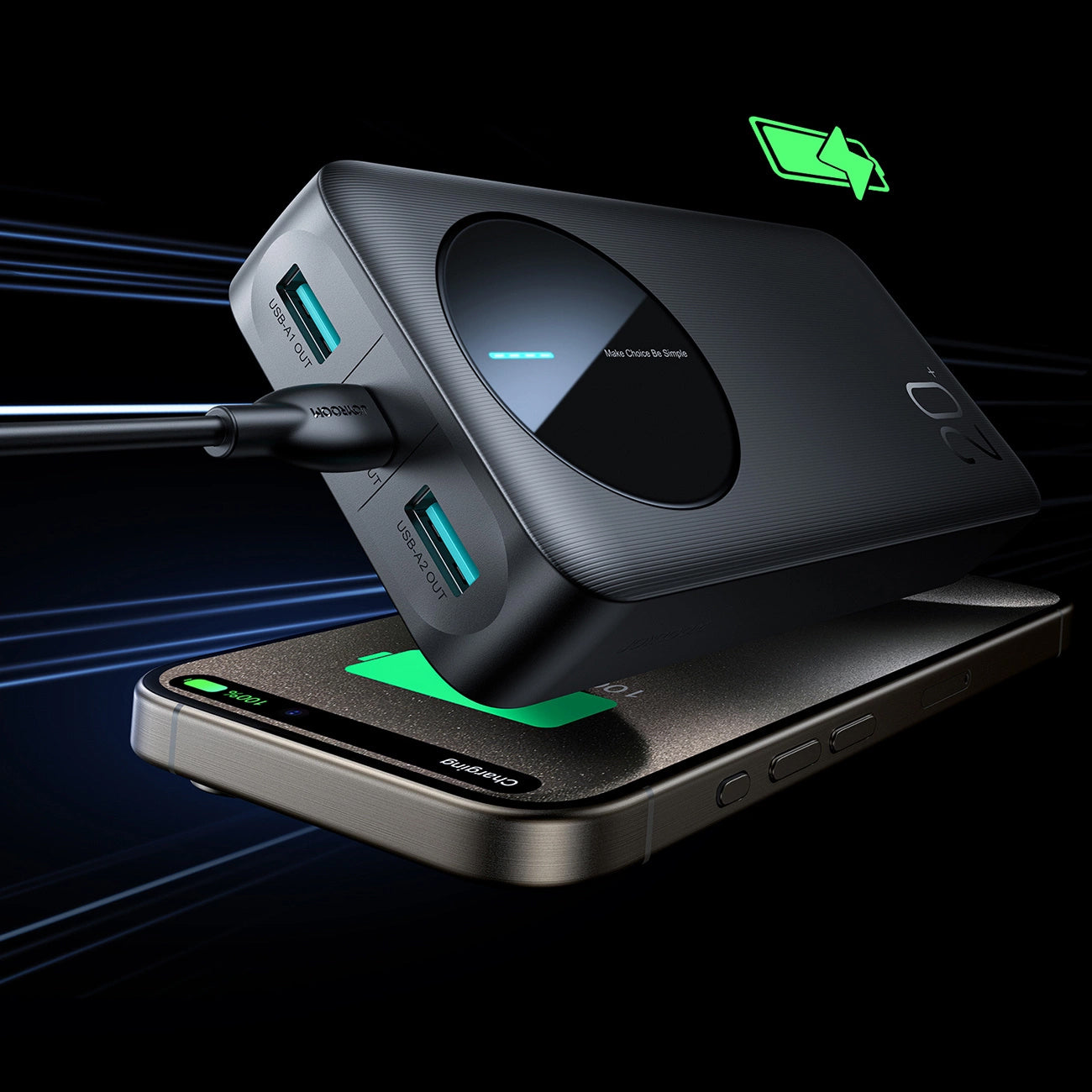 Ekstern batteri Joyroom JR-PBF14, 20000mAh, 12W, 1 x USB-C - 2 x USB-A, Sort