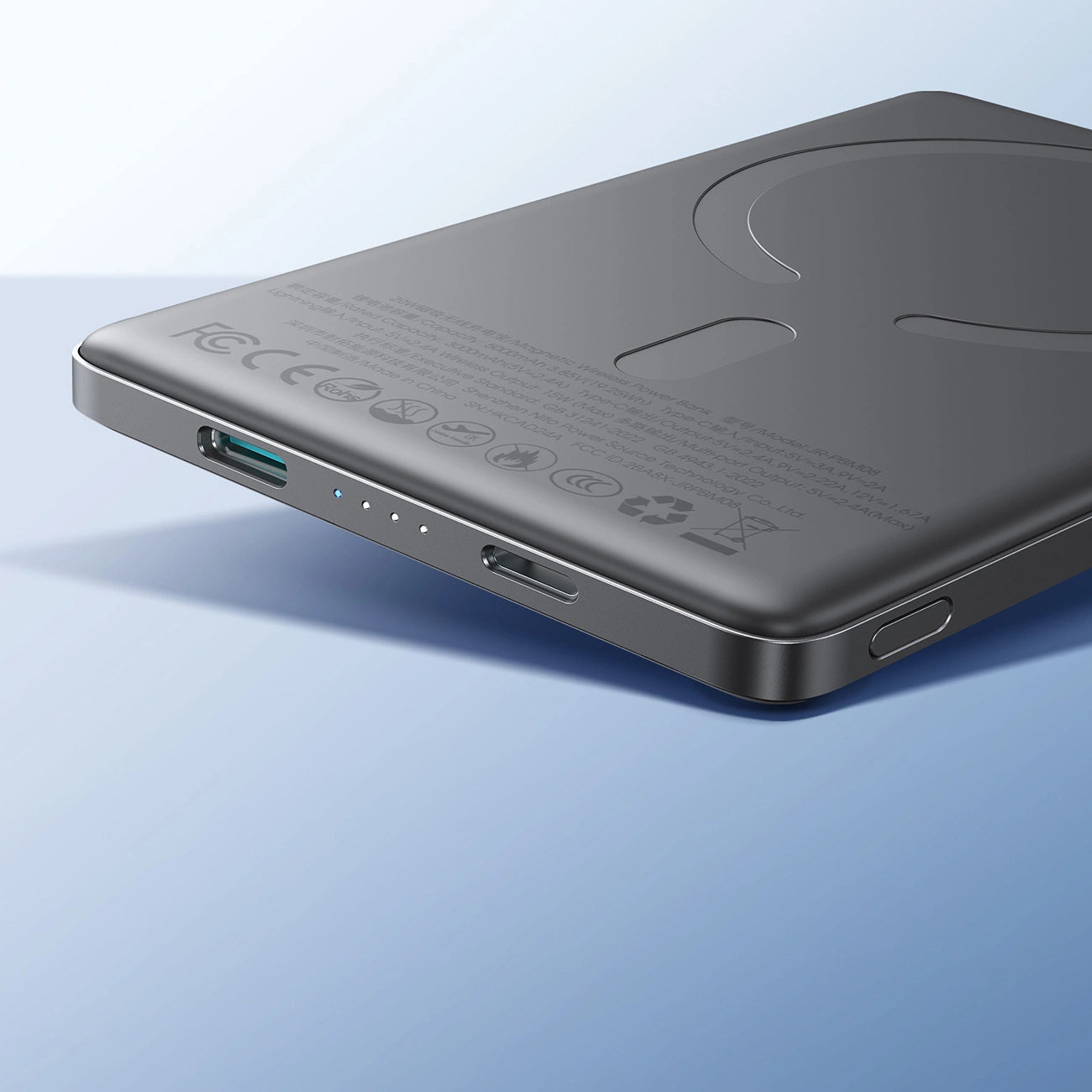 Joyroom JR-PBM08 Wireless External Battery, 5000mAh, 20W, PD + FQI, 1 x QI - 1 x USB-C, Grey