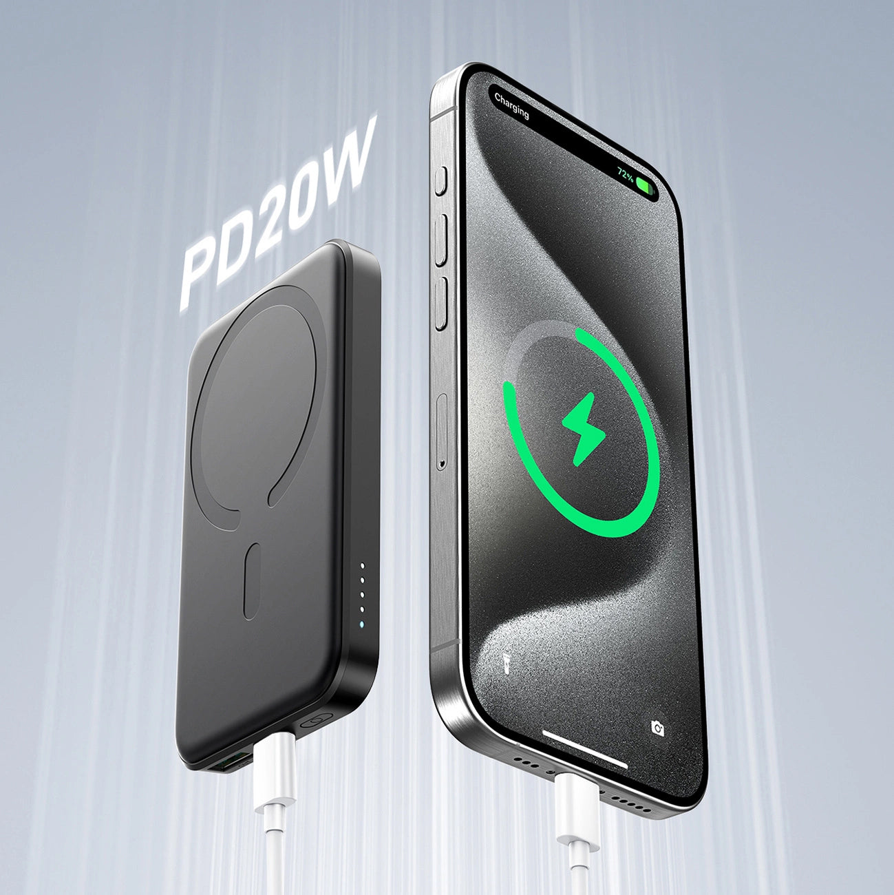 Ekstern Trådløs Batteri Joyroom JR-W020 Mini, 5000mAh, 20W, QC + PD + FQI, 1 x QI - 1 x USB-A - 1 x USB-C, Sort