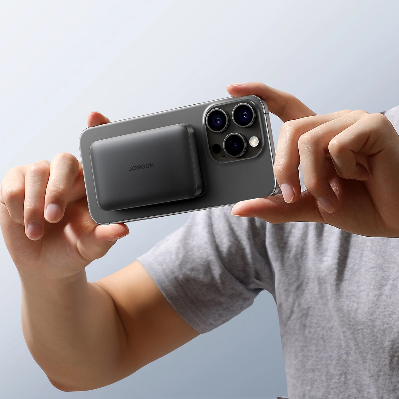 Ekstern Trådløs Batteri Joyroom JR-W020 Mini, 5000mAh, 20W, QC + PD + FQI, 1 x QI - 1 x USB-A - 1 x USB-C, Sort