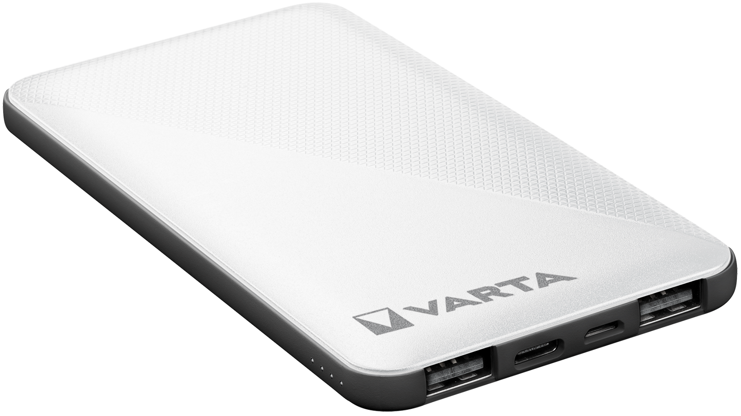 Varta Energy Eksternt batteri, 5000mAh, 15W, 2 x USB-A - 1 x USB-C, Hvid