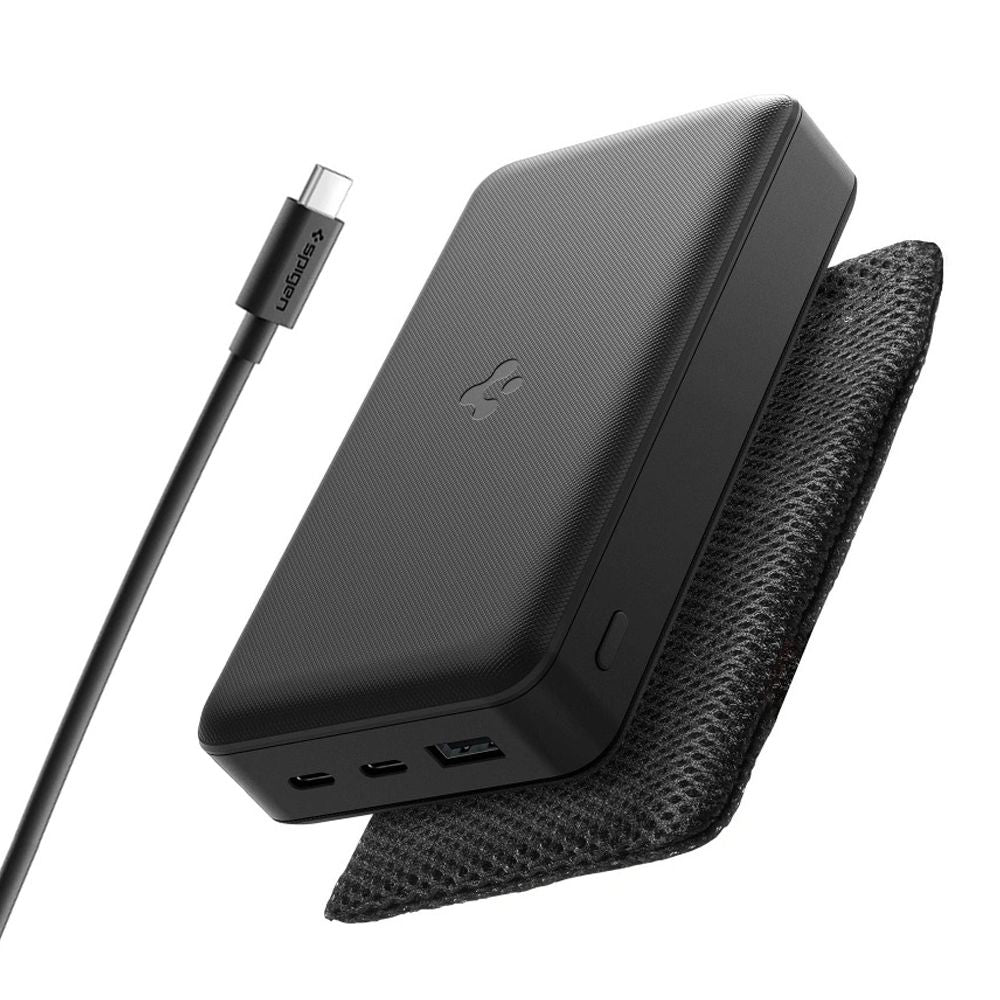 Ekstern batteri Spigen, 30000mAh, 30W, QC + PD, 1 x USB-A - 2 x USB-C, Sort
