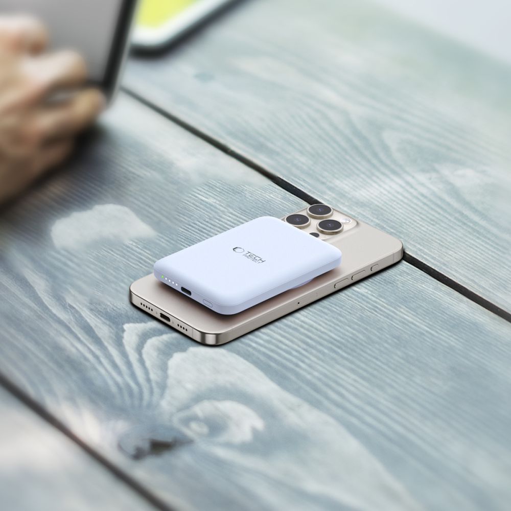 Tech-Protect PB10 LifeMag trådløst eksternt batteri, 5000mAh, 15W, PD + FQI, 1 x QI - 1 x USB-C, blå