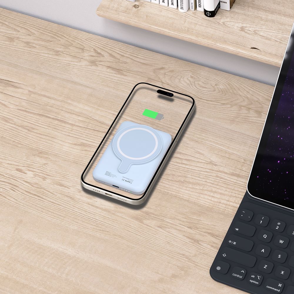 Tech-Protect PB10 LifeMag trådløst eksternt batteri, 5000mAh, 15W, PD + FQI, 1 x QI - 1 x USB-C, blå