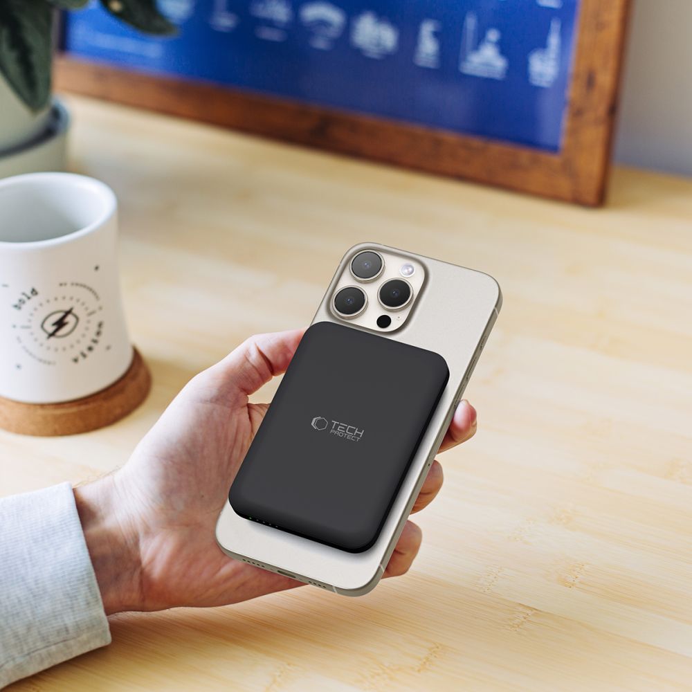 Tech-Protect PB10 LifeMag trådløst eksternt batteri, 5000mAh, 15W, PD + FQI, 1 x QI - 1 x USB-C, sort