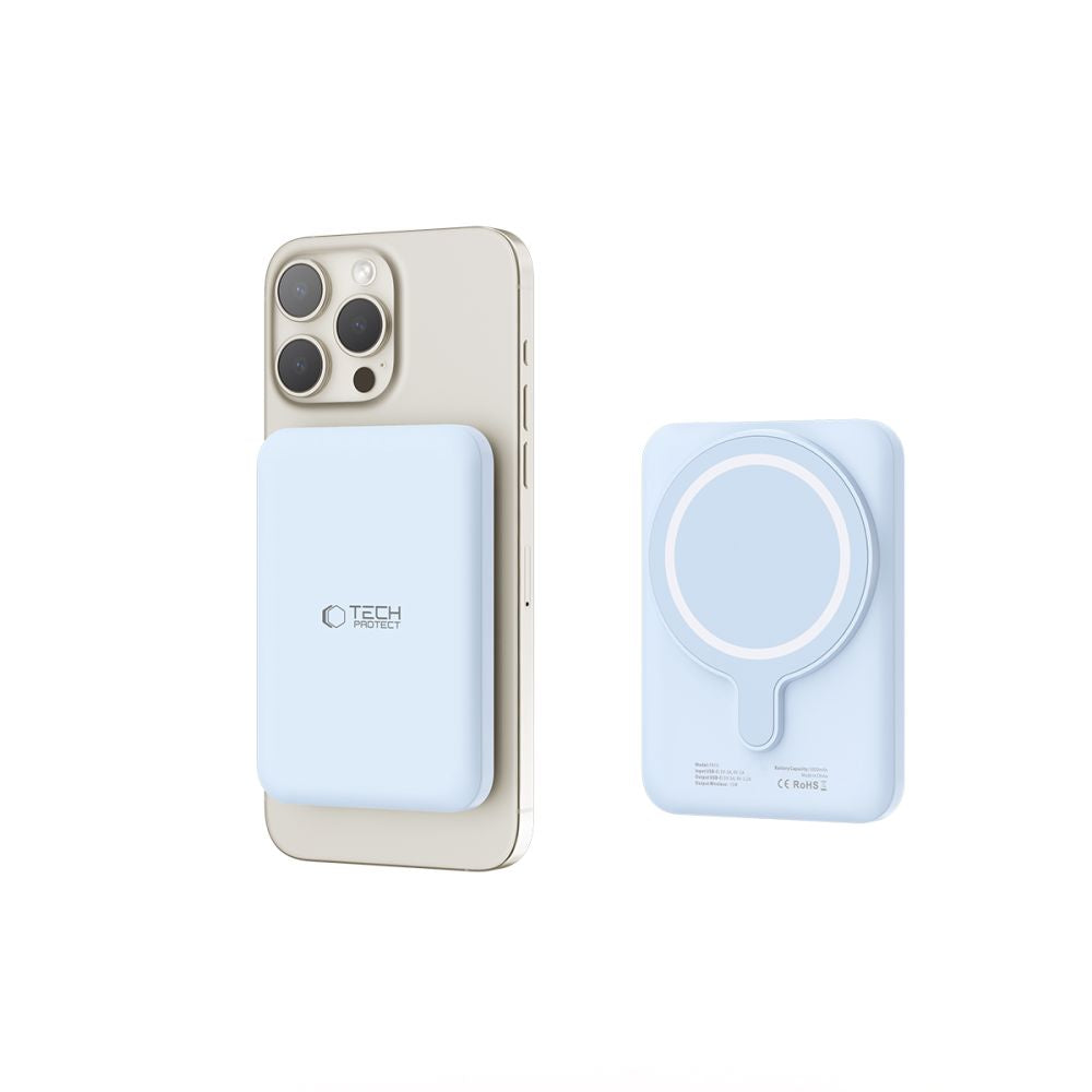 Tech-Protect PB10 LifeMag trådløst eksternt batteri, 5000mAh, 15W, PD + FQI, 1 x QI - 1 x USB-C, blå