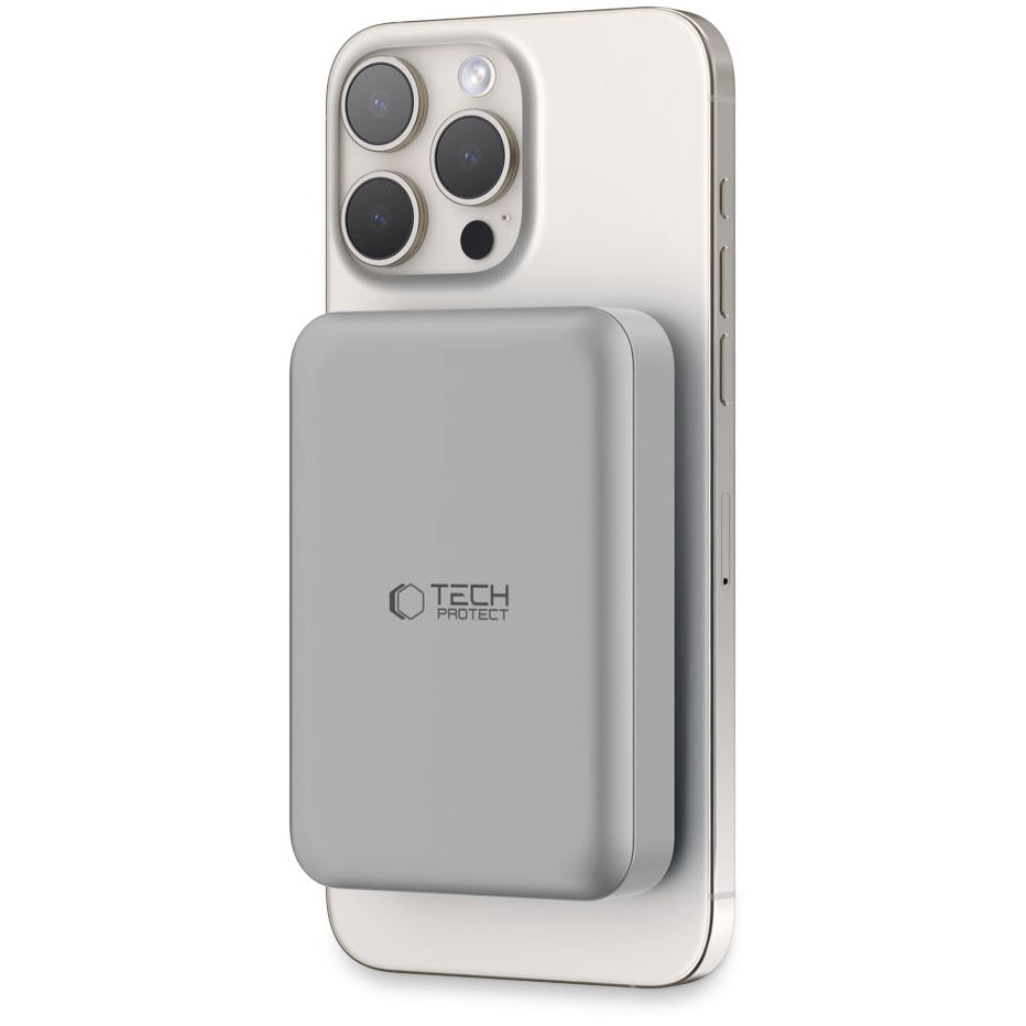 Eksternt trådløst batteri Tech-Protect PB11 LifeMag, 10000mAh, 15W, PD + FQI, 1 x QI - 1 x USB-C, grå