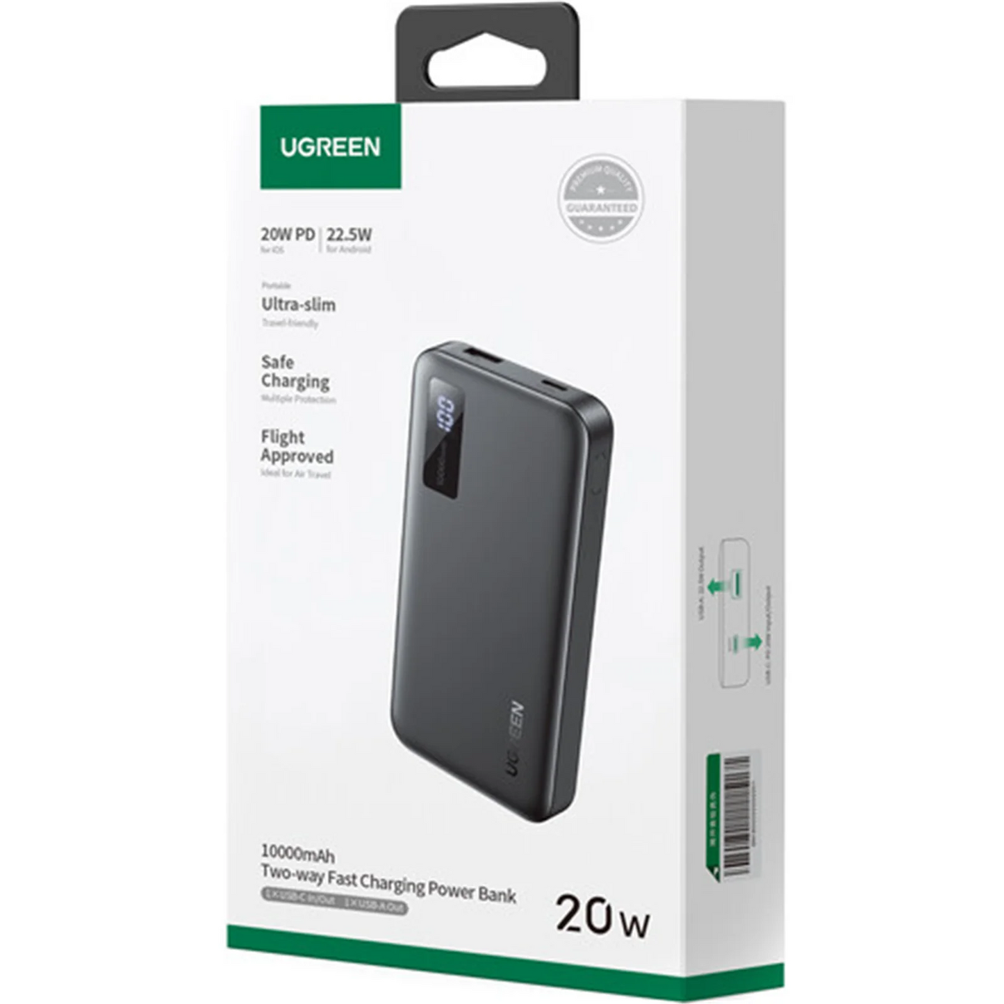 Ekstern Batteri UGREEN PB311, 10000mAh, 22.5W, QC + PD, 1 x USB-C - 2 x USB-A, Sort