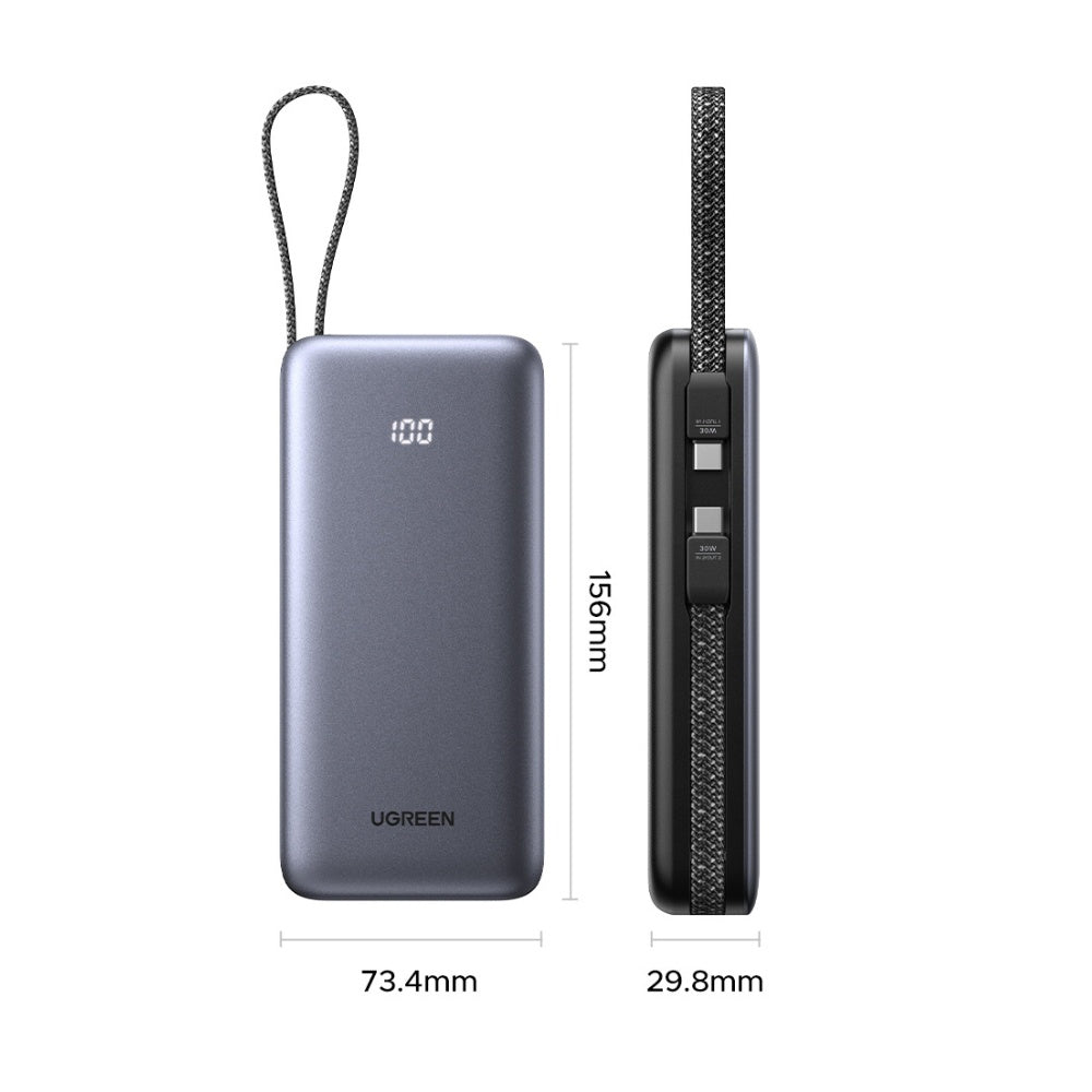Ekstern Batteri UGREEN PB528 (55985B), 20000mAh, 30W, QC + PD, 1 x USB-A - 3 x USB-C, Grå