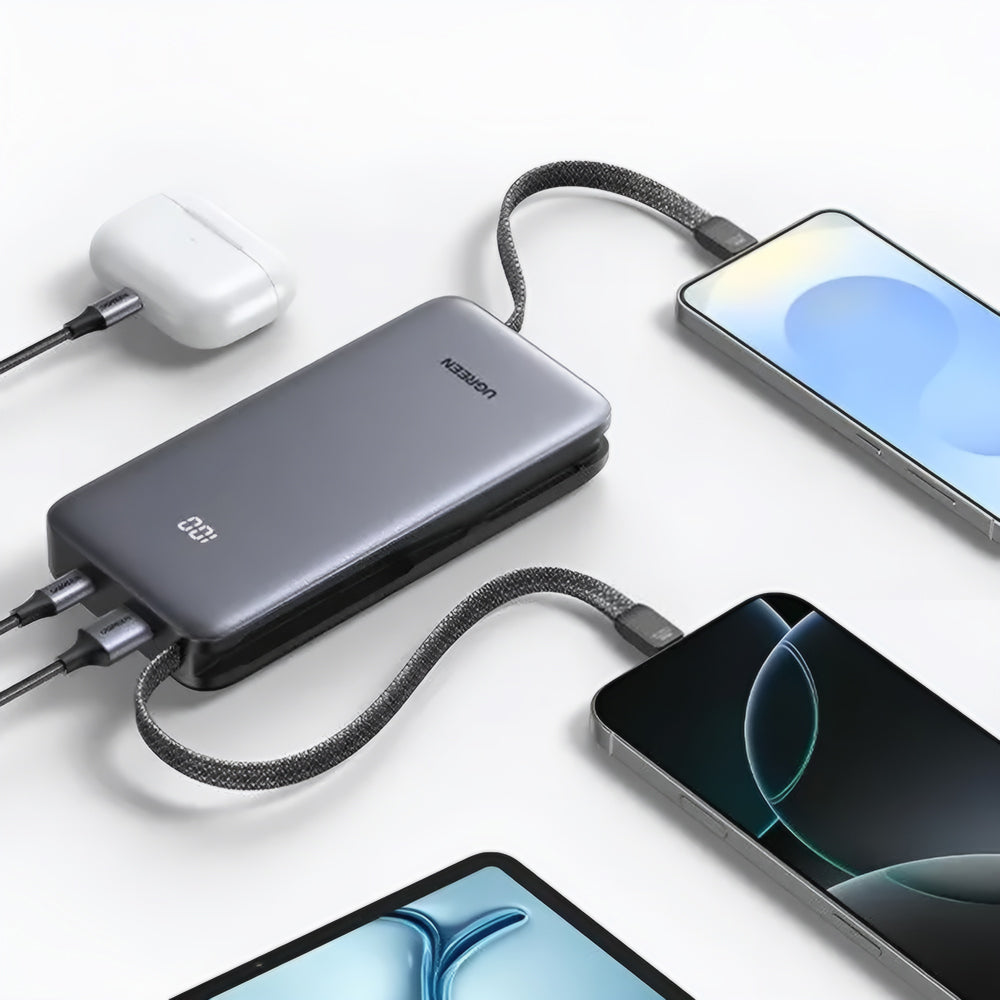Ekstern Batteri UGREEN PB528 (55985B), 20000mAh, 30W, QC + PD, 1 x USB-A - 3 x USB-C, Grå