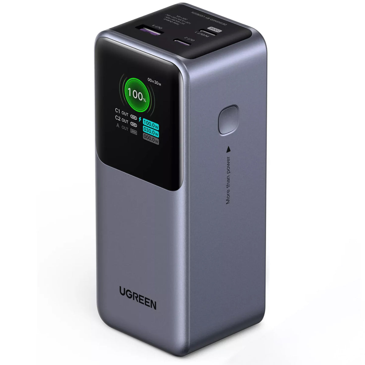 Ekstern batteri UGREEN PB721, 20000mAh, 130W, QC + PD, 1 x USB-A - 2 x USB-C, Grå