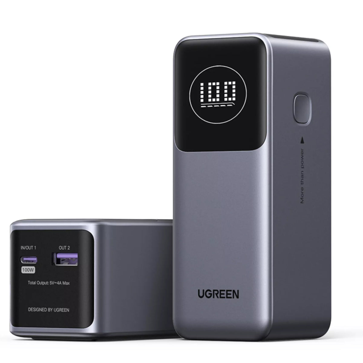 Ekstern batteri UGREEN PB724, 12000mAh, 100W, QC + PD, 1 x USB-A - 1 x USB-C, Grå