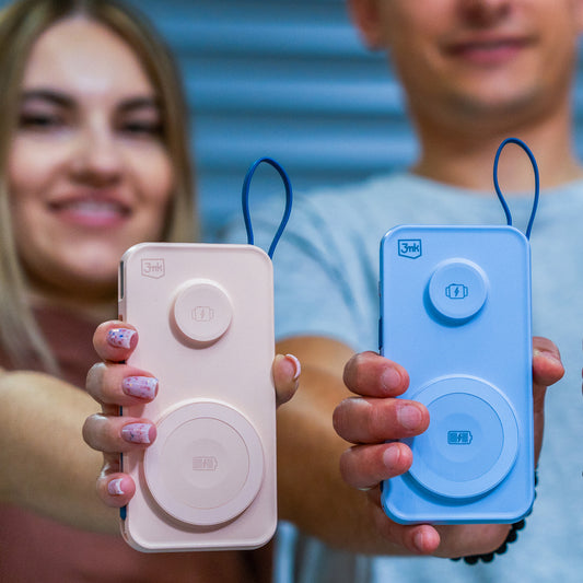 3MK PastelUp trådløst eksternt batteri, 10000mAh, 22,5W, QC + PD + FQI, 1 x USB-A - 1 x USB-C - 2 x QI, blå