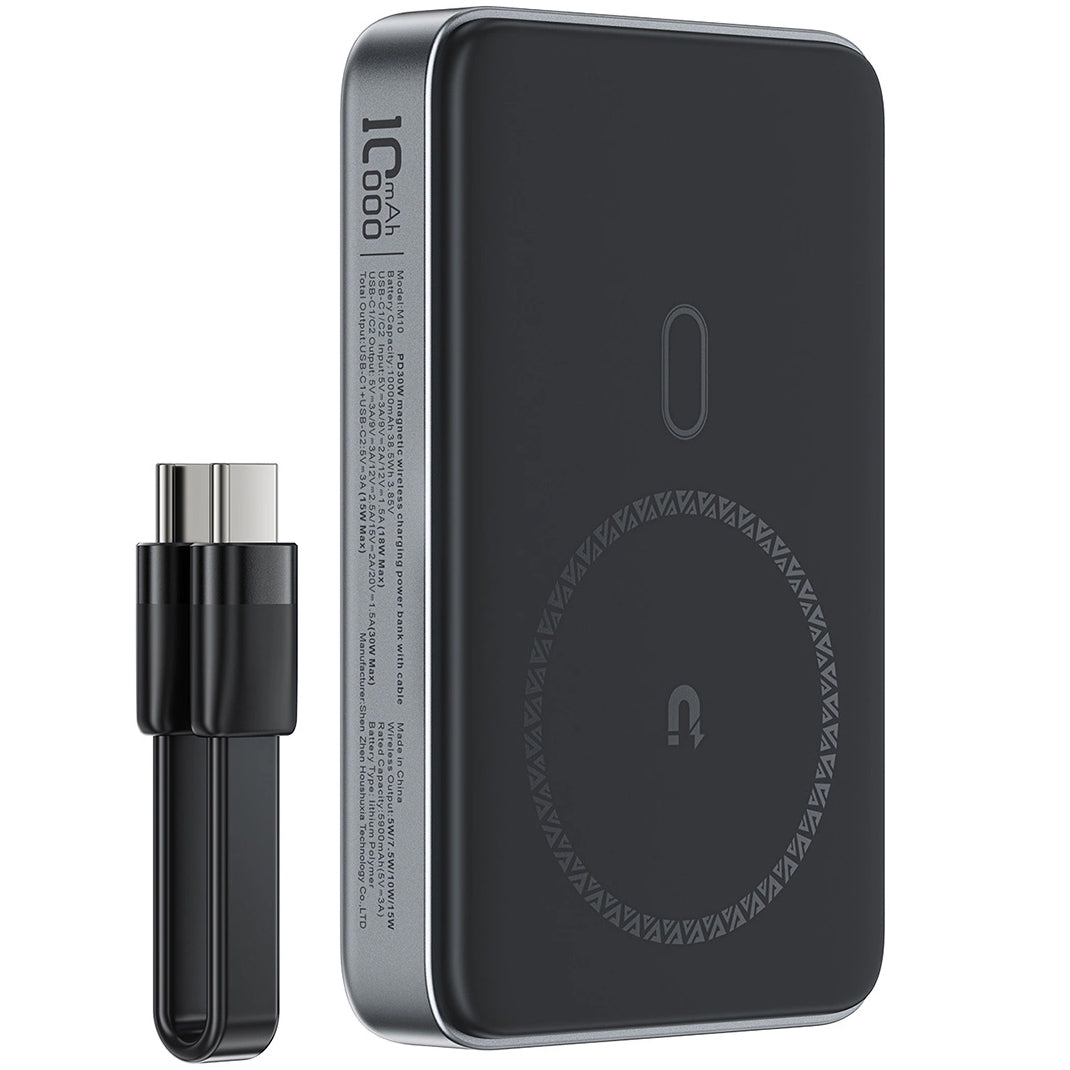 Ekstern trådløs batteri Acefast M10, 10000mAh, 30W, PD + FQI, 1 x QI - 2 x USB-C, Sort