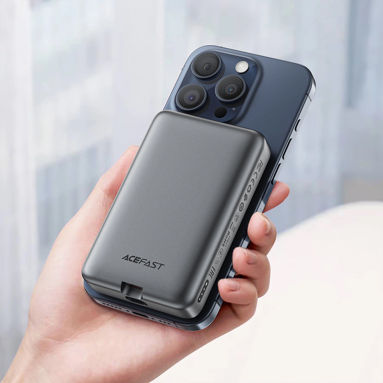 Ekstern trådløs batteri Acefast M10, 10000mAh, 30W, PD + FQI, 1 x QI - 2 x USB-C, Sort