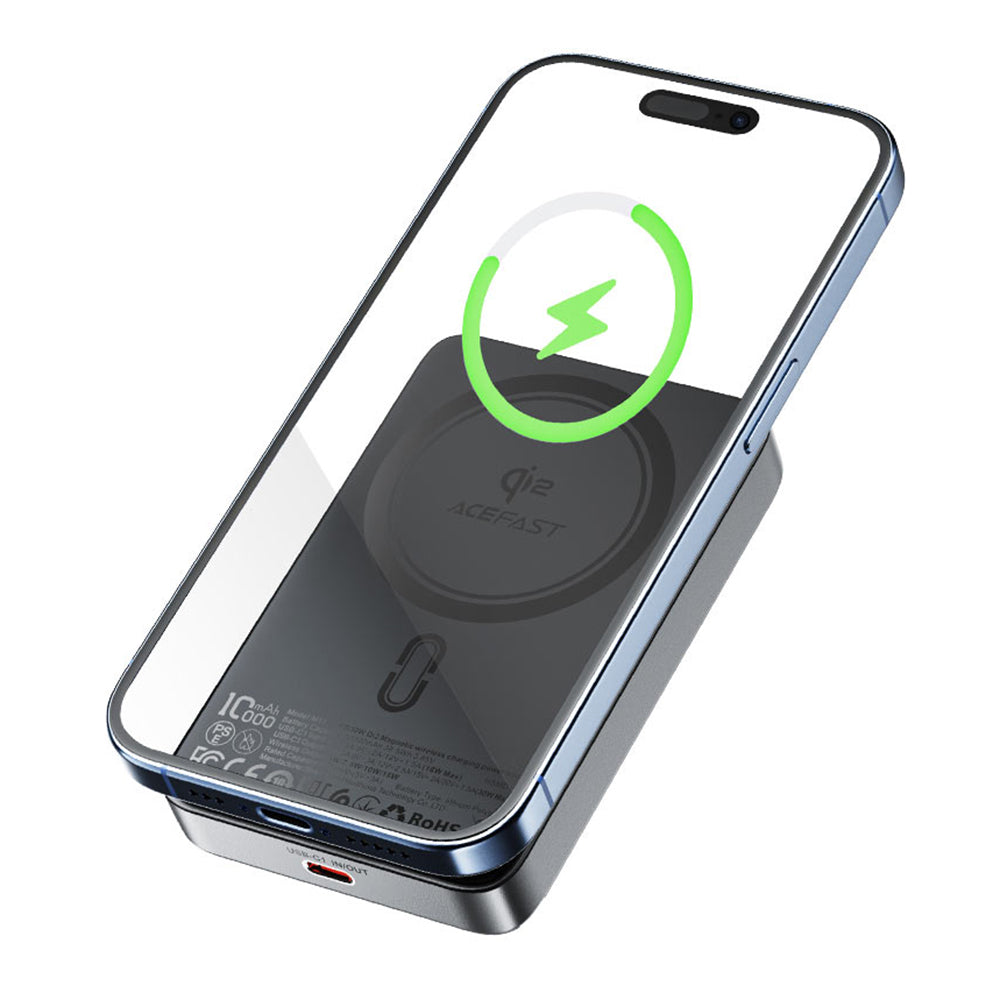 Trådløs Ekstern Batteri Acefast M11, 10000mAh, 30W, PD + FQI, 1 x QI - 1 x USB-C, Sort