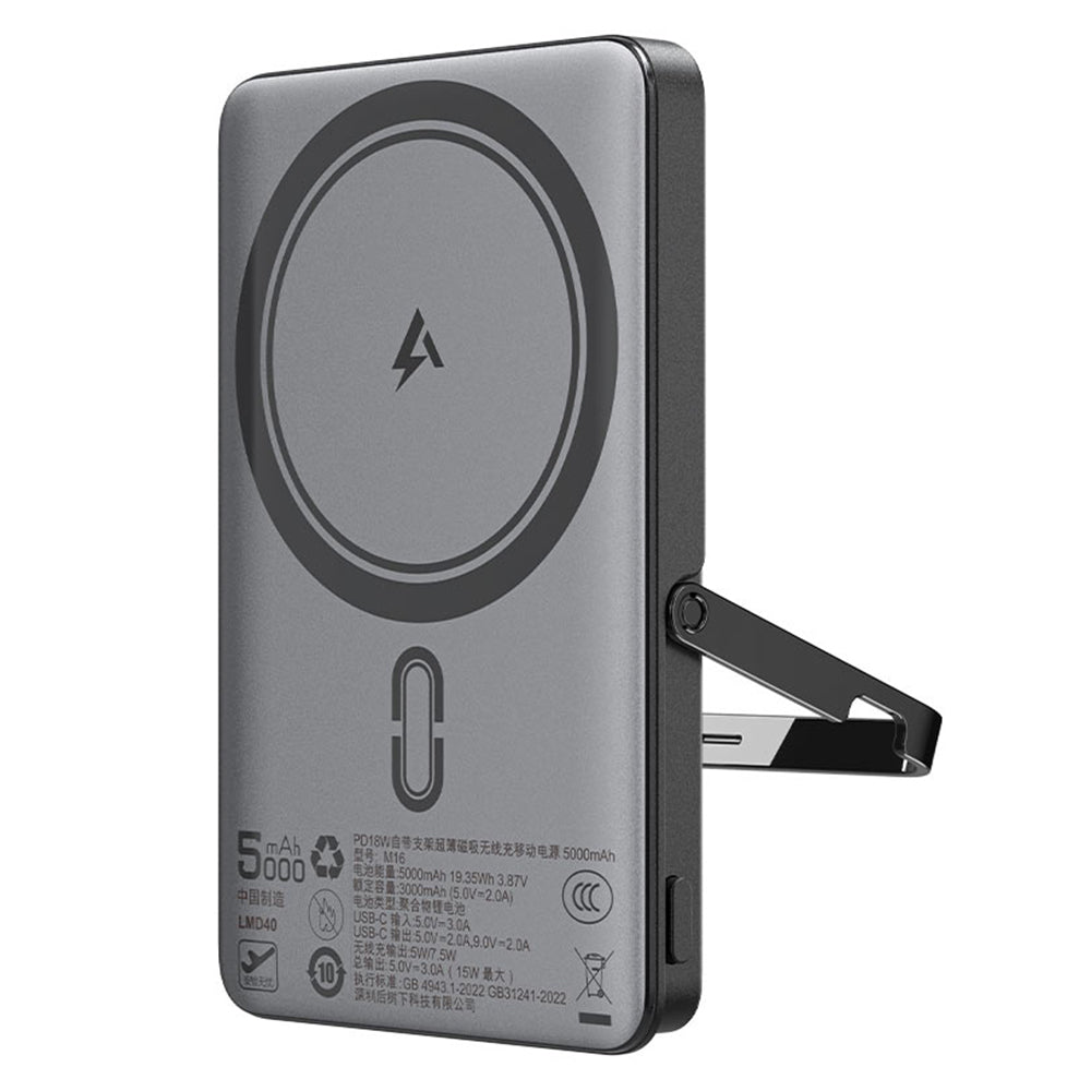 Trådløs Ekstern Batteri Acefast M16, 5000mAh, 18W, PD + FQI, 1 x QI - 1 x USB-C, Sort