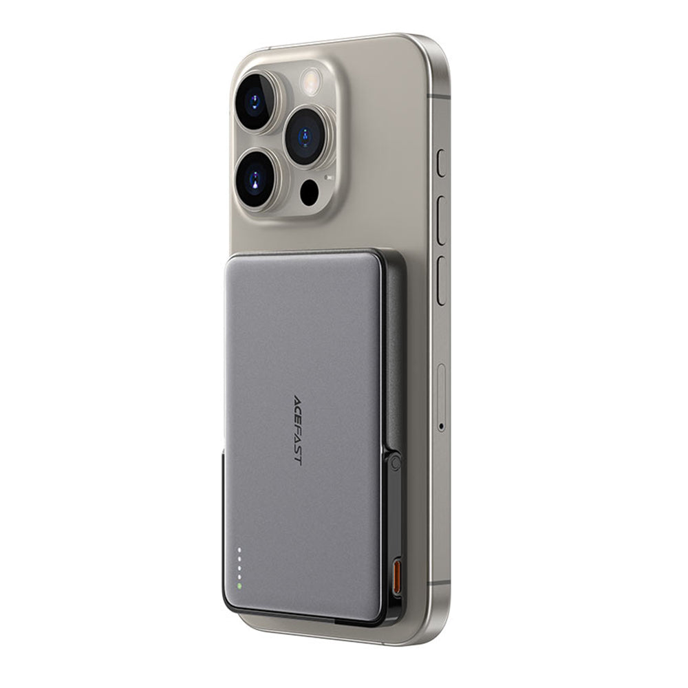Trådløs Ekstern Batteri Acefast M16, 5000mAh, 18W, PD + FQI, 1 x QI - 1 x USB-C, Sort