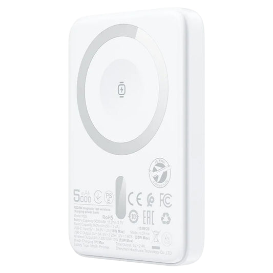 Ekstern trådløs batteri Acefast M25, 5000mAh, 20W, PD + FQI, 1 x QI - 1 x USB-C, Hvid