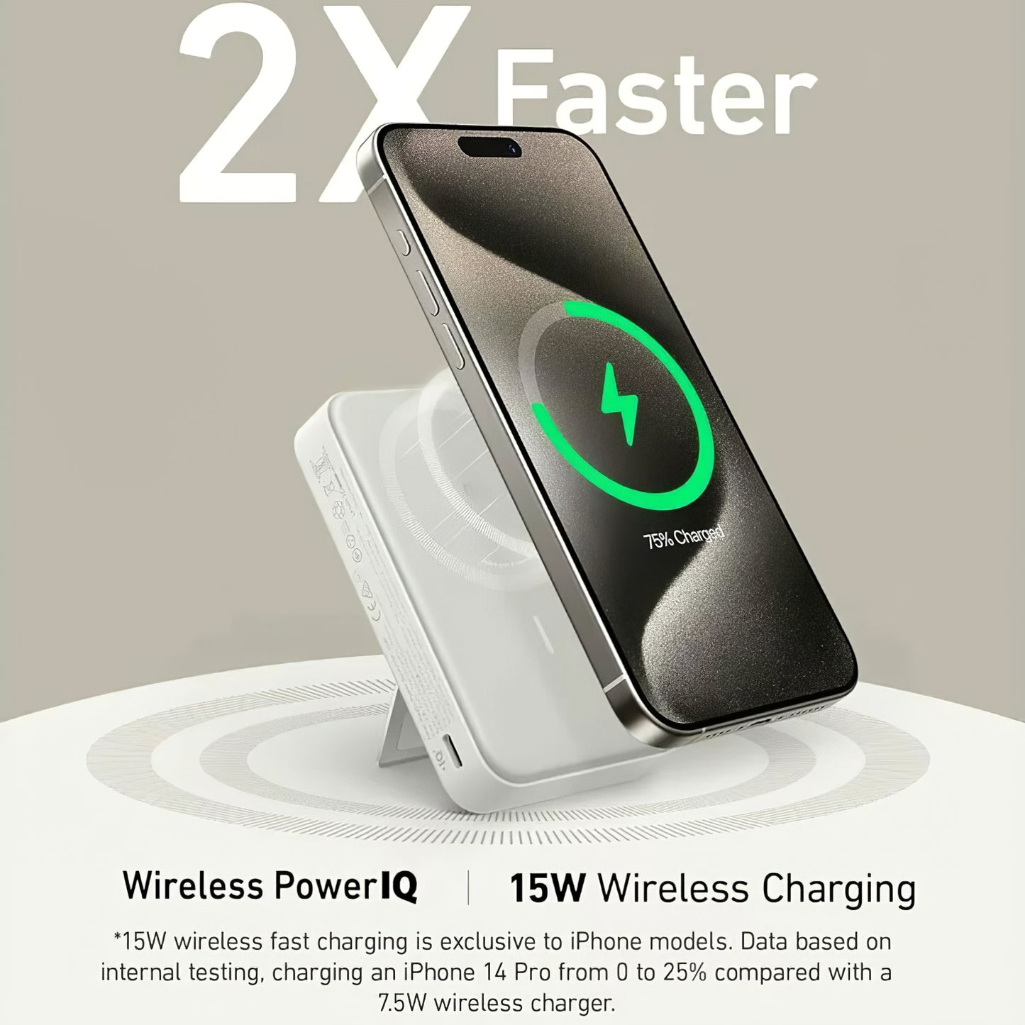 Anker MagGo trådløst eksternt batteri, 10000mAh, 27W, PD + FQI, 1 x QI - 1 x USB-C, hvid A1654G21