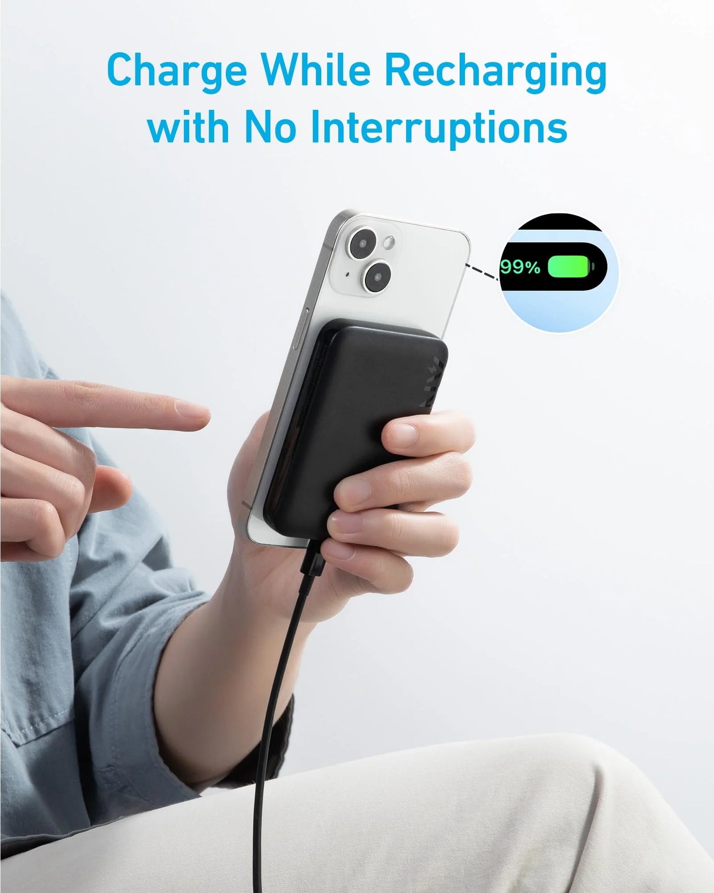 Anker 321 MagGo trådløst eksternt batteri, 5000 mAh, 7,5 W, 1 x IQ, sort A1616G11