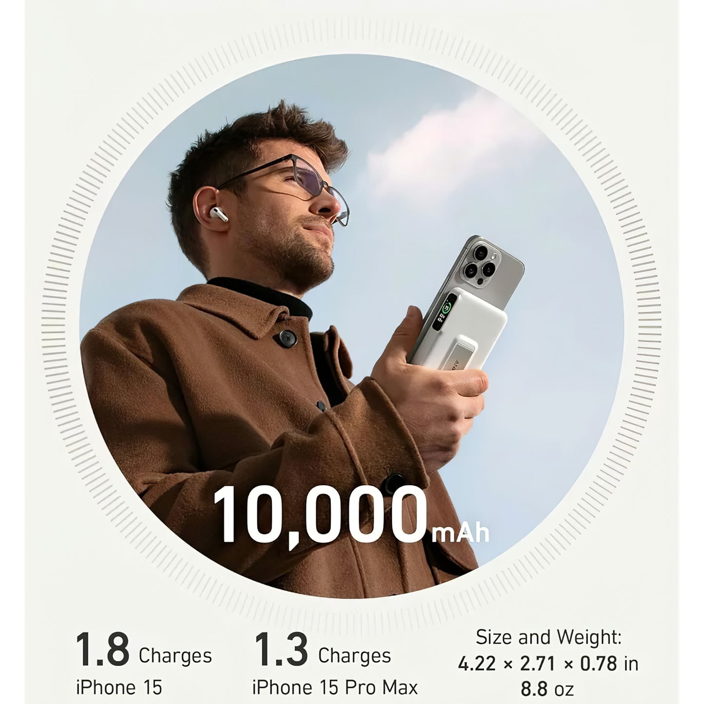 Anker MagGo trådløst eksternt batteri, 10000mAh, 27W, PD + FQI, 1 x QI - 1 x USB-C, hvid A1654G21