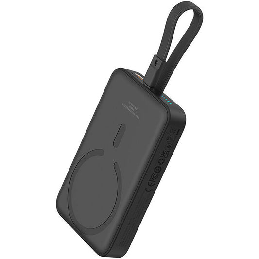 Baseus Magnetic Mini Wireless External Battery, 10000mAh, 20W, PD + FQI, 1 x Lightning - 1 x QI - 1 x USB-C, Sort P10022109113113-00