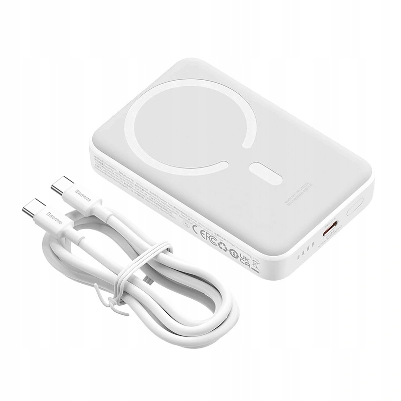 Ekstern trådløs batteri Baseus Magnetic Mini, 10000mAh, 30W, PD + FQI, 1 x QI - 1 x USB-C, Hvid PPCX110202