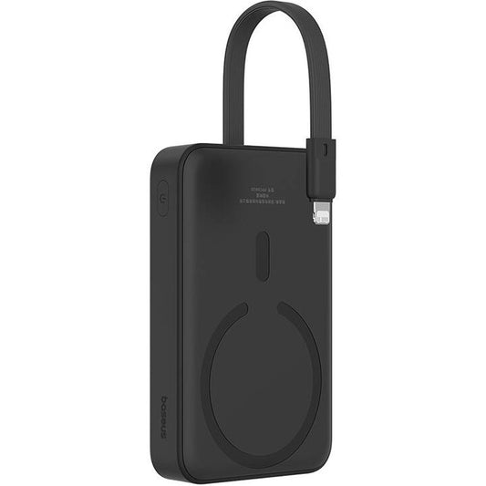 Baseus Magnetic Mini Wireless External Battery, 10000mAh, 20W, PD + FQI, 1 x Lightning - 1 x QI - 1 x USB-C, Sort P10022109113113-00